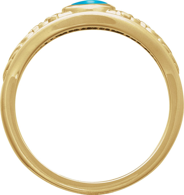14K Gold Oval Natural Turquoise Floral Cabochon Ring - Yellow Gold - view 2