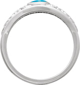 Platinum Oval Natural Turquoise Floral Cabochon Ring - view 2