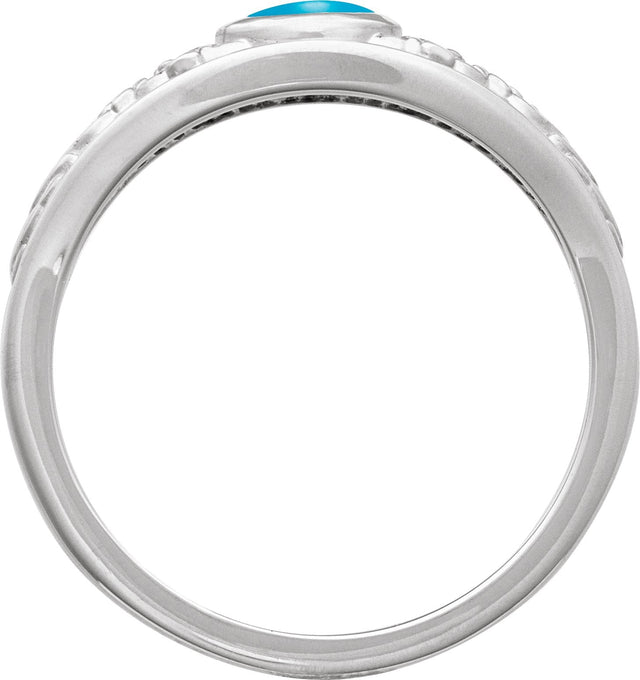 14K Gold Oval Natural Turquoise Floral Cabochon Ring - White Gold - view 2