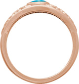 14K Gold Oval Natural Turquoise Floral Cabochon Ring - Rose Gold - view 2