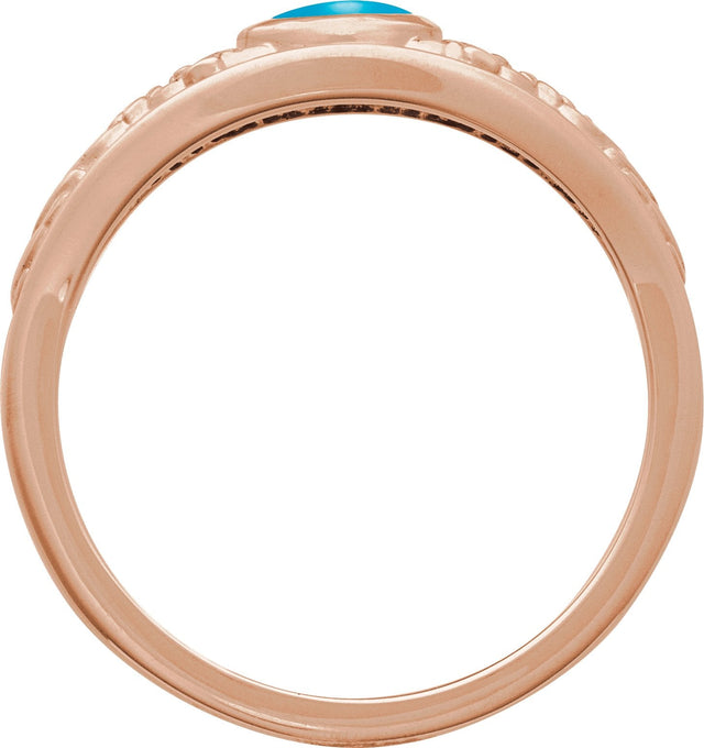 14K Gold Oval Natural Turquoise Floral Cabochon Ring - Rose Gold - view 2