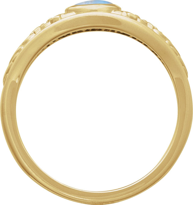 14K Gold Oval Natural Moonstone Floral Cabochon Ring - Yellow Gold - view 2