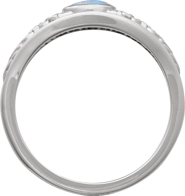 14K Gold Oval Natural Moonstone Floral Cabochon Ring - White Gold - view 2
