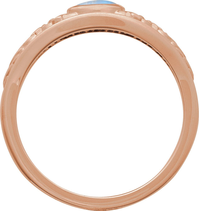 14K Gold Oval Natural Moonstone Floral Cabochon Ring - Rose Gold - view 2