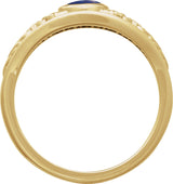 14K Gold Oval Natural Lapis Floral Cabochon Ring - Yellow Gold - view 2