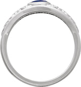 14K Gold Oval Natural Lapis Floral Cabochon Ring - White Gold - view 2