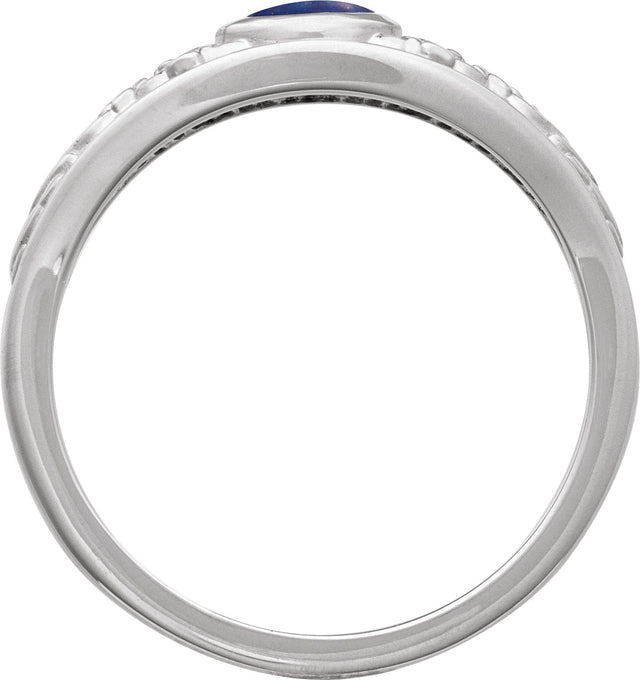 14K Gold Oval Natural Lapis Floral Cabochon Ring - White Gold - view 2