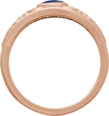 14K Gold Oval Natural Lapis Floral Cabochon Ring - Rose Gold - view 2