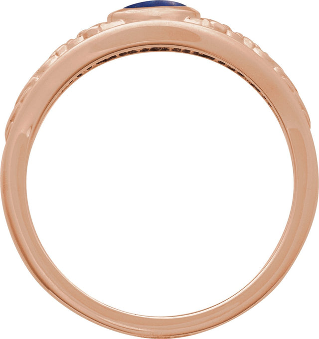 14K Gold Oval Natural Lapis Floral Cabochon Ring - Rose Gold - view 2