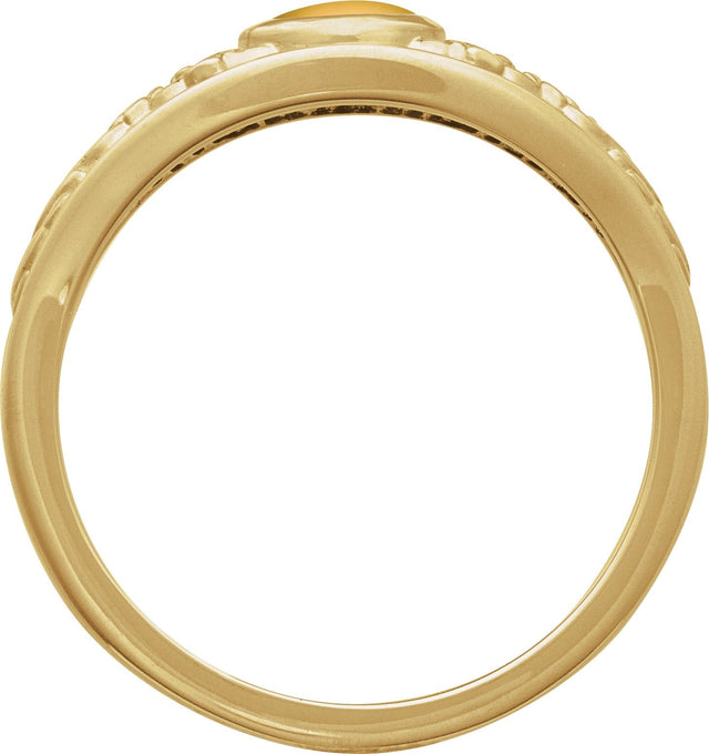 14K Gold Oval Natural Citrine Floral Cabochon Ring - Yellow Gold - view 2