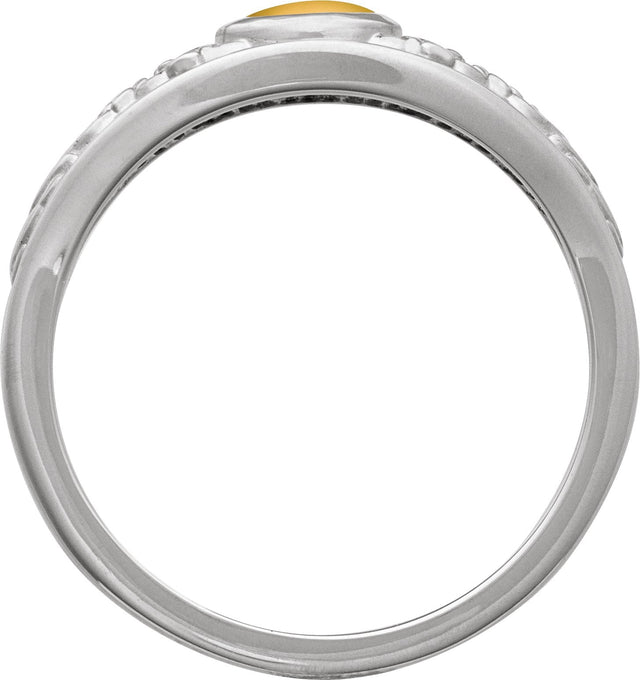 14K Gold Oval Natural Citrine Floral Cabochon Ring - White Gold - view 2