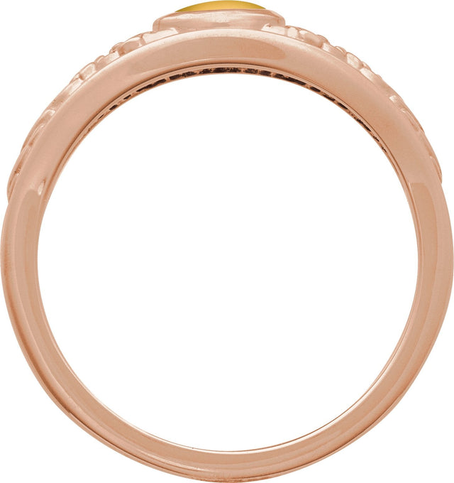 14K Gold Oval Natural Citrine Floral Cabochon Ring - Rose Gold - view 2