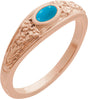 14K Gold Oval Natural Turquoise Floral Cabochon Ring - Rose Gold