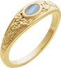 14K Gold Oval Natural Moonstone Floral Cabochon Ring - Yellow Gold