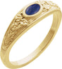 14K Gold Oval Natural Lapis Floral Cabochon Ring - Yellow Gold