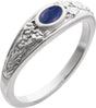 Platinum Oval Natural Lapis Floral Cabochon Ring