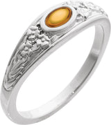 14K Gold Oval Natural Citrine Floral Cabochon Ring - White Gold
