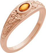 14K Gold Oval Natural Citrine Floral Cabochon Ring - Rose Gold