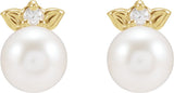 14K Gold Cultured Akoya Pearl & Natural Diamond Floral Pearl Earrings - Yellow Gold - view 2