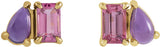 14K Gold Emerald Natural Pink Tourmaline & Natural Amethyst Two-Stone Stud Earring - Yellow Gold - view 2