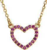 14K Gold Round Natural Ruby Heart Necklace II