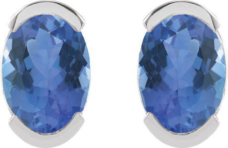Platinum Oval Natural Tanzanite Half-Bezel Solitaire Stud Earrings - view 2