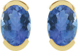 14K Gold Oval Natural Tanzanite Half-Bezel Solitaire Stud Earrings - Yellow Gold - view 2