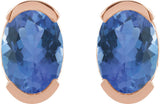 14K Gold Oval Natural Tanzanite Half-Bezel Solitaire Stud Earrings - Rose Gold - view 2