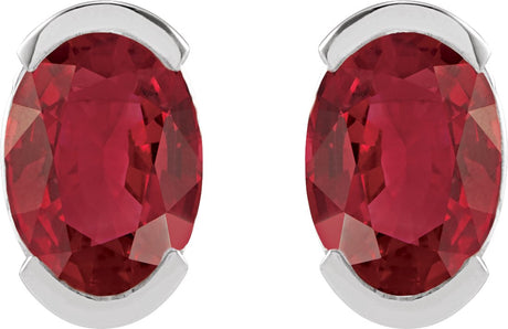 Platinum Oval Lab-Grown Ruby Half-Bezel Solitaire Stud Earrings - view 2