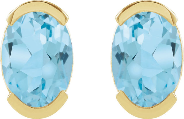 14K Gold Oval Natural Sky Blue Topaz Half-Bezel Solitaire Stud Earrings - Yellow Gold - view 2