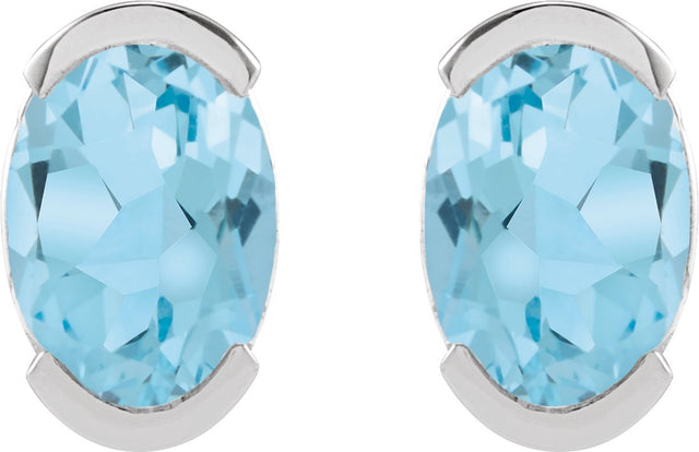 14K Gold Oval Natural Sky Blue Topaz Half-Bezel Solitaire Stud Earrings - White Gold - view 2