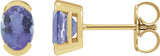 14K Gold Oval Natural Tanzanite Half-Bezel Solitaire Stud Earrings - Yellow Gold
