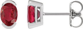 Platinum Oval Lab-Grown Ruby Half-Bezel Solitaire Stud Earrings