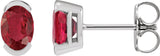 14K Gold Oval Lab-Grown Ruby Half-Bezel Solitaire Stud Earrings - White Gold