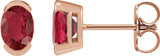 14K Gold Oval Lab-Grown Ruby Half-Bezel Solitaire Stud Earrings - Rose Gold