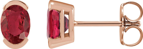 14K Gold Oval Lab-Grown Ruby Half-Bezel Solitaire Stud Earrings - Rose Gold