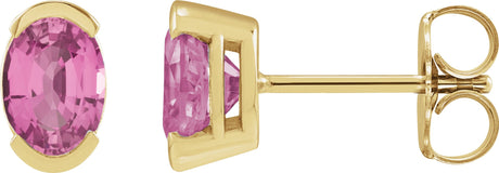 14K Gold Oval Lab-Grown Pink Sapphire Half-Bezel Solitaire Stud Earrings - Yellow Gold