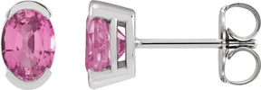 Platinum Oval Lab-Grown Pink Sapphire Half-Bezel Solitaire Stud Earrings