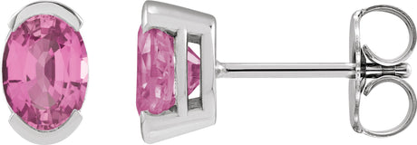 Platinum Oval Lab-Grown Pink Sapphire Half-Bezel Solitaire Stud Earrings