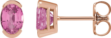 14K Gold Oval Lab-Grown Pink Sapphire Half-Bezel Solitaire Stud Earrings - Rose Gold