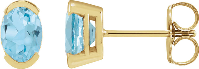 14K Gold Oval Natural Sky Blue Topaz Half-Bezel Solitaire Stud Earrings - Yellow Gold