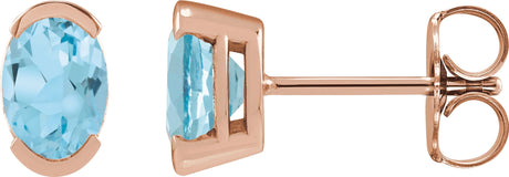 14K Gold Oval Natural Sky Blue Topaz Half-Bezel Solitaire Stud Earrings - Rose Gold