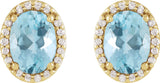 14K Gold Natural Aquamarine Oval 4-Prong Halo-Style Low Stud Earring - Yellow Gold - view 4