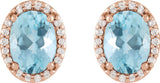 14K Gold Natural Aquamarine Oval 4-Prong Halo-Style Low Stud Earring - Rose Gold - view 4