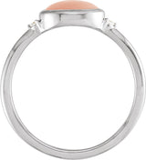14K Gold Natural Pink Coral Bezel-Set Cabochon Ring – .03 CTW - White Gold - view 4