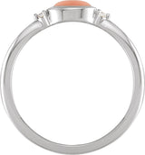 14K Gold Natural Pink Coral Bezel-Set Cabochon Ring – .03 CTW - White Gold - view 4