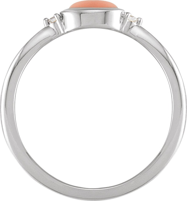 Platinum Natural Pink Coral Bezel-Set Cabochon Ring – .03 CTW - view 4