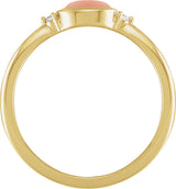 14K Gold Natural Pink Coral Bezel-Set Cabochon Ring – .03 CTW - Yellow Gold - view 4