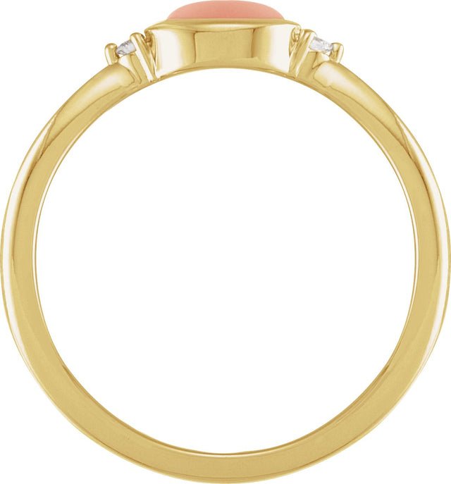 14K Gold Natural Pink Coral Bezel-Set Cabochon Ring – .03 CTW - Yellow Gold - view 4