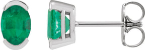 14K Gold Oval Lab-Grown Emerald Half-Bezel Solitaire Stud Earrings - White Gold